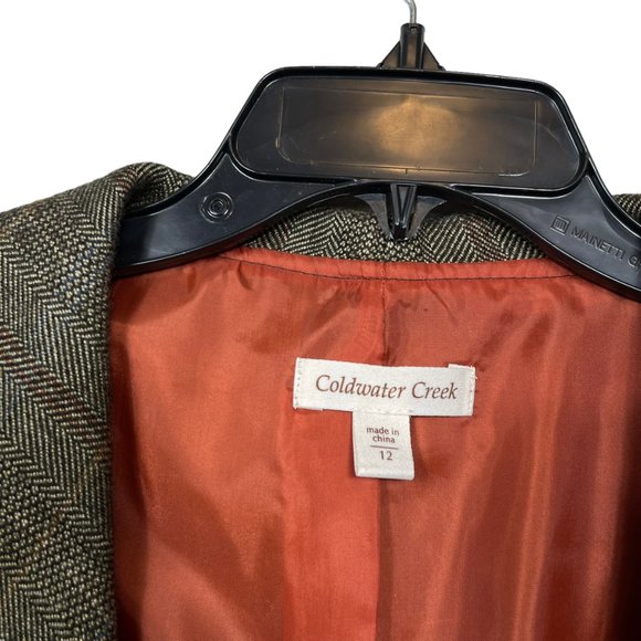 Coldwater Creek Blazer Womens 12 Brown Plaid Floral Open Front Stretch - Picture 3 of 11